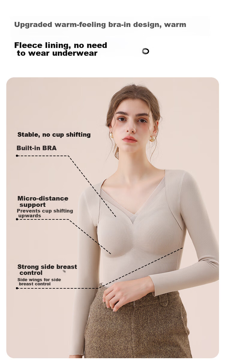 MiiOW Mulberry Silk Down Thermal Underwear for Women Autumn Top with Chest Pad Lace Base Layer Skin Color XL 7