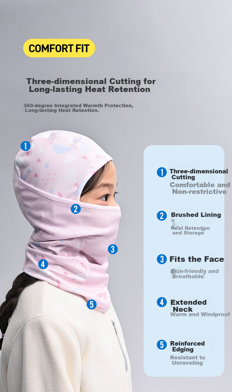 COCOLIC Kids Ski Face Guard Neck Warmer Outdoor Mask Headwear Unisex [Magnetic] Candy Bean Heart S 5