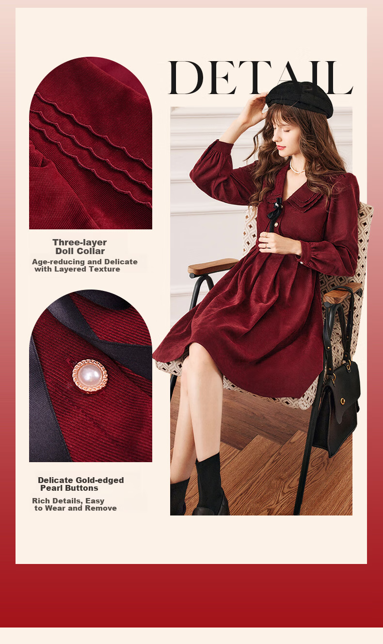 Olrain New Year Red Dress Women's Hepburn Style Little Red Dress Zodiac Year Clothing Red (Upgraded Version) L 15
