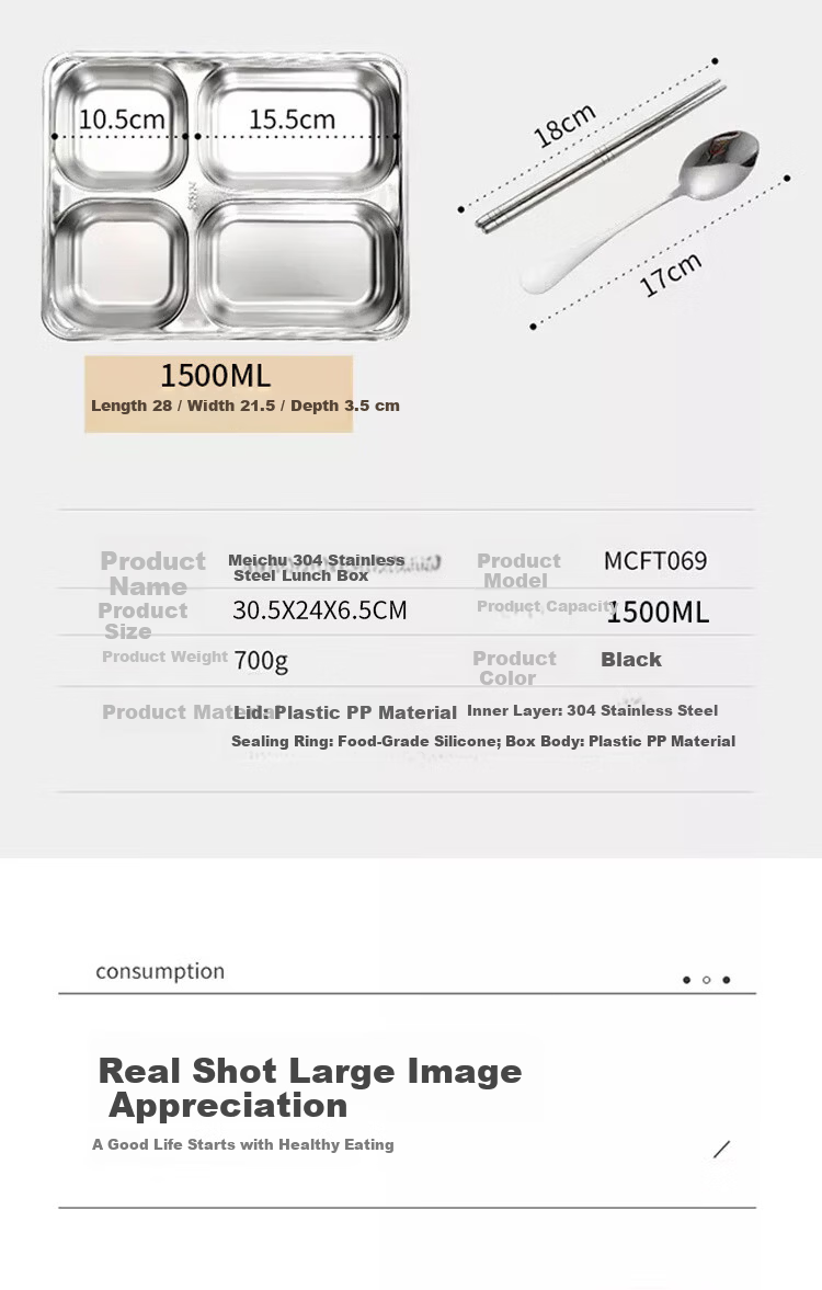 MAXCOOK 304 Stainless Steel Lunch Box, Microwave-Safe 5-Compartment Insulated Student Lunch Box with Utensils, 1.6L Orange MCFT5289 8