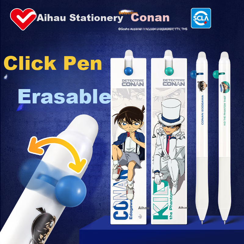 AIHAO Conan Collaboration Erasable Pen 0.5mm Student Handwriting Pen ST Tip Click Pen Brush Pen Erasable Gel Pen Crystal Blue Conan GP2761 Back to School Essential