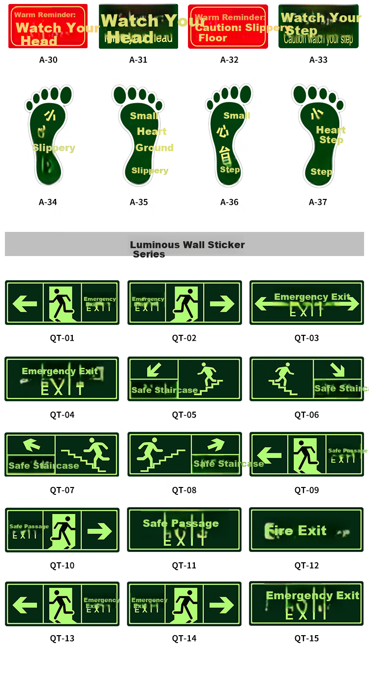 Aimo Hui Luminous Safety Exit Floor Sticker Warning Sign Fire Evacuation Indicator Safety 29x14.5cm 5-Pack 10