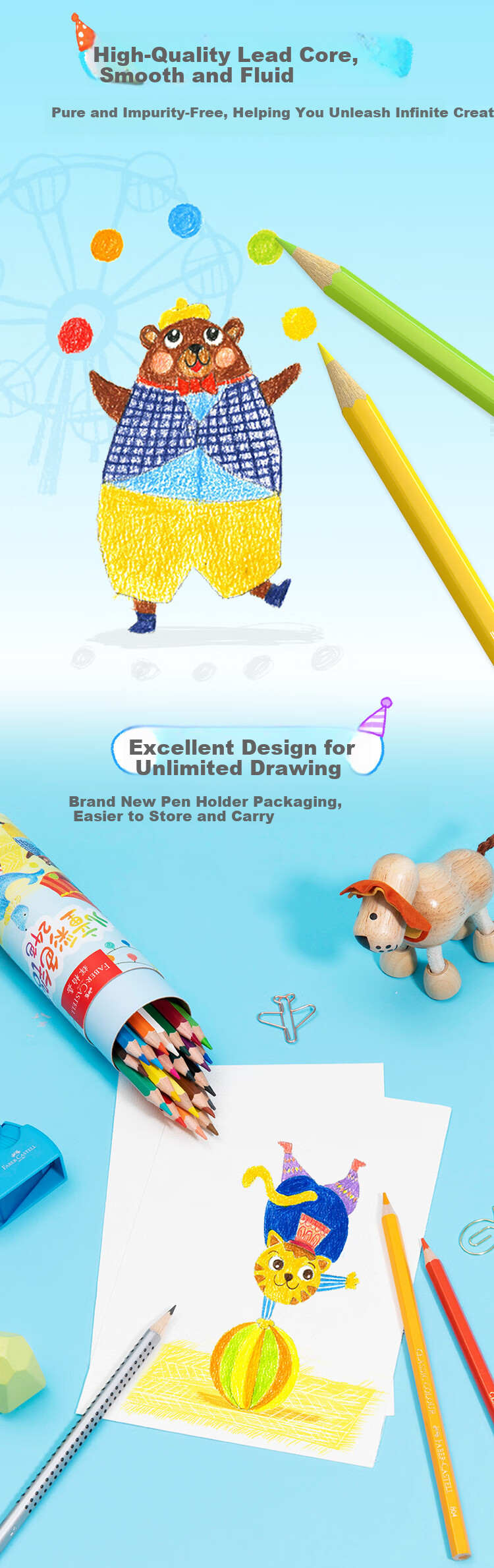 Faber-Castell Germany Triangular Oil-Based Colored Pencils for Children Beginner Adult Drawing Hand Painting Art Sketch 24 Colors with Pencil Holder 2
