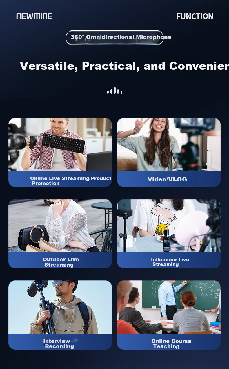 Newmine MC89 Wireless Lavalier Microphone, Mobile Phone Live Streaming Recording, Small Bee Receiver, Outdoor Short Video Karaoke, Professional Noise Reduction Wireless Microphone, One-To 2