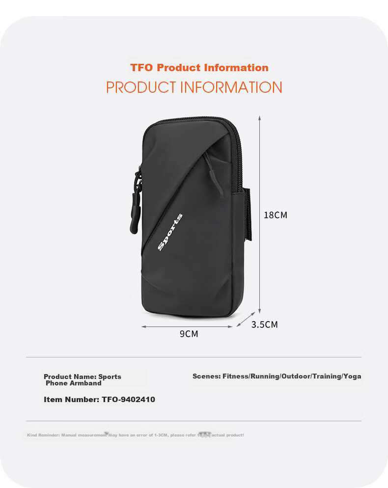 TFO 5th Generation Sports Arm Bag Outdoor Running Phone Wrist Arm Sleeve C9402410 Black 5