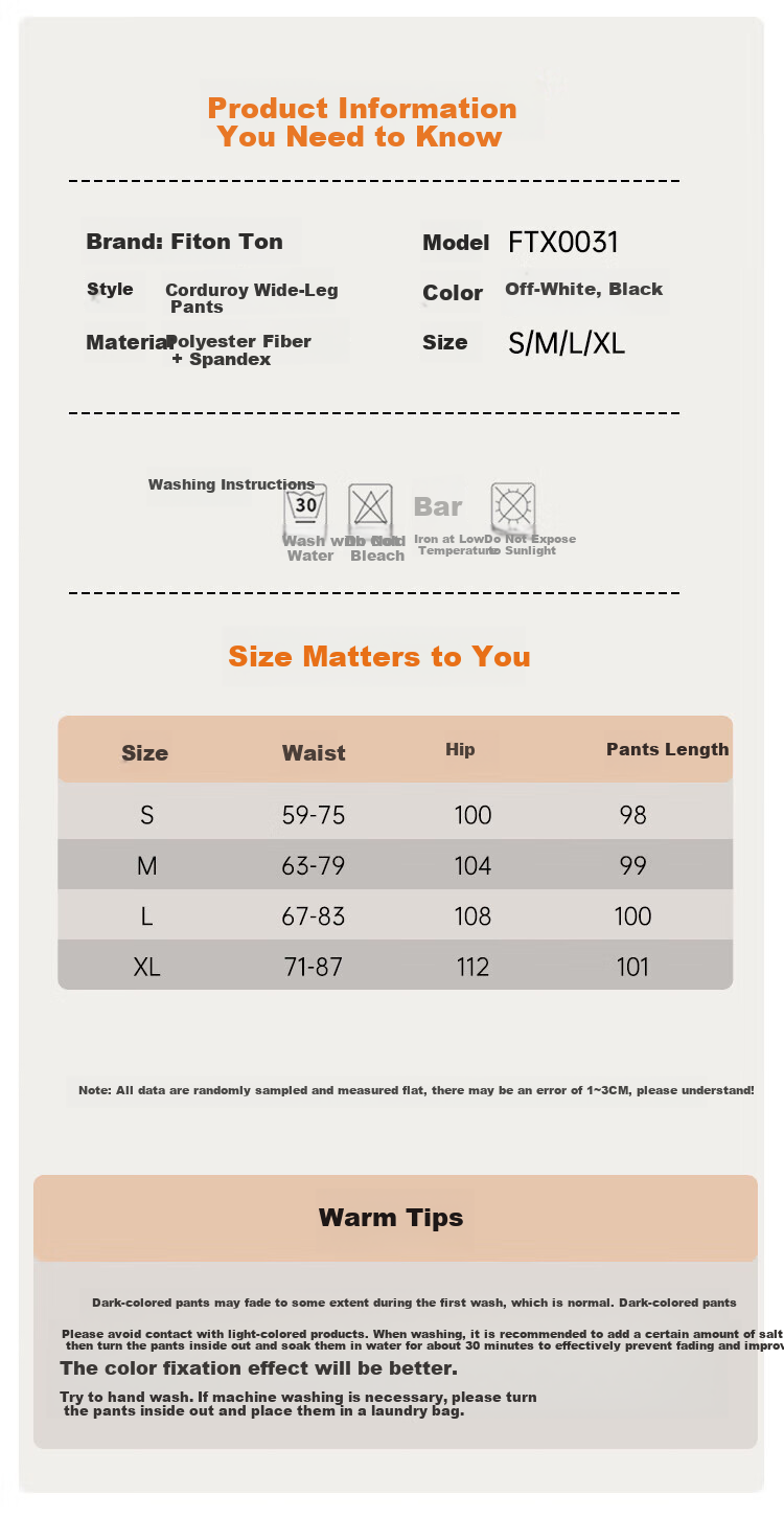 FitonTon Corduroy Wide-Leg Pants for Women 2026 Spring Autumn High Waist Slimming Loose Straight Casual Trousers 7