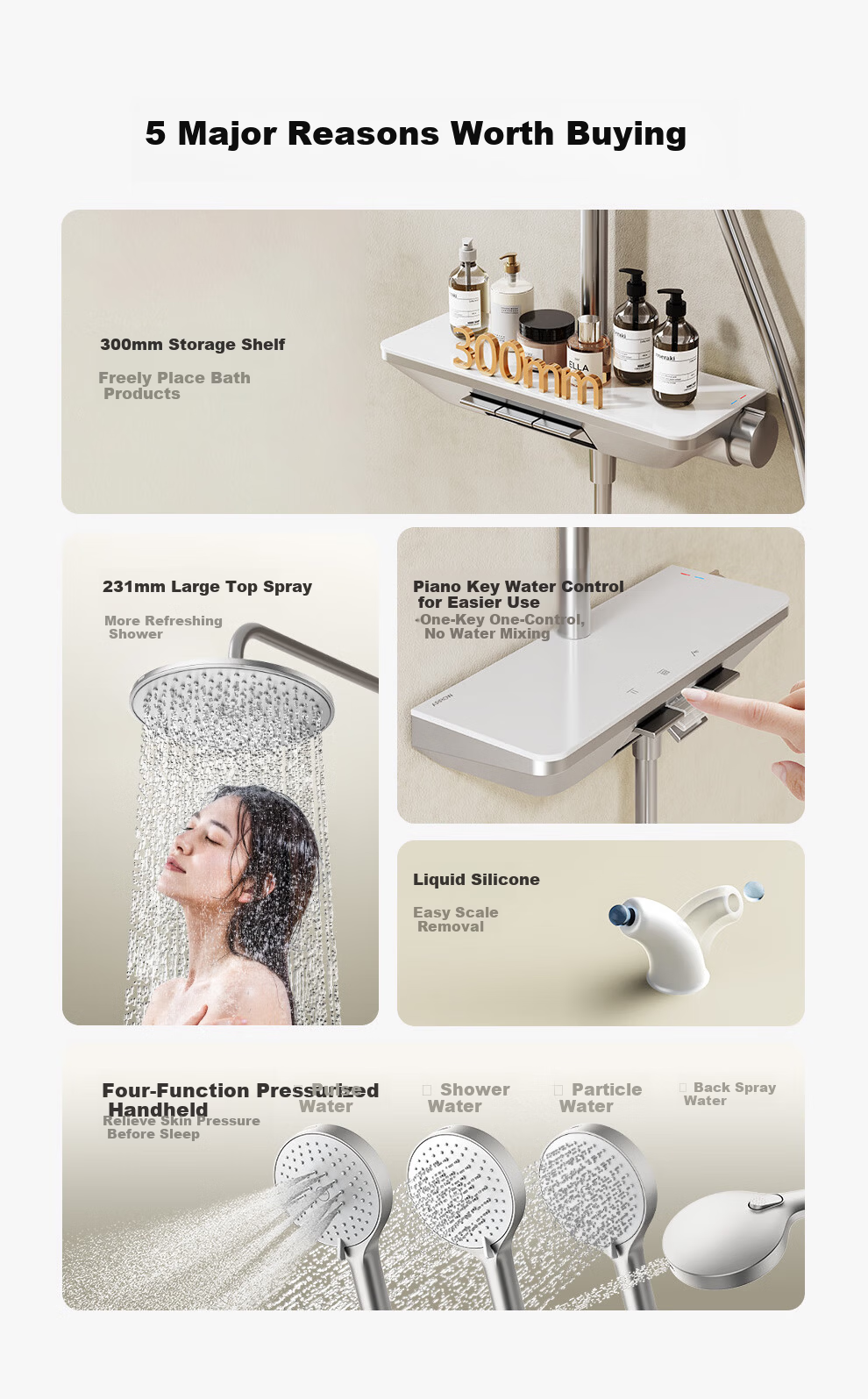ARROW K150 Shower Set Three-Function Pressurized Spray Head Piano Key Giant Screen Top Spray AE33192MZCP 4