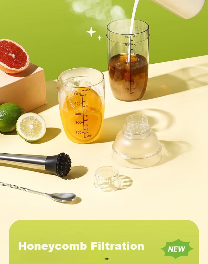 Maomiyoupin High Borosilicate Glass Shaker Set, Hand-Shaken Lemon Tea Tool, Cocktail Mixer, Milk Tea Ice Crusher, Juice Muddler 9