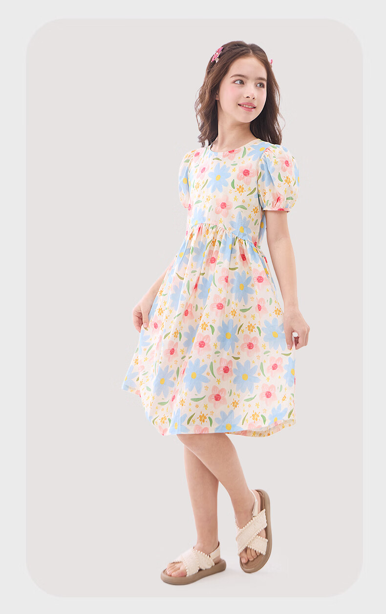 Disney Girls Summer Floral Dress Rural Style Cotton Princess Dress 21A145 Blue Green Size 130 6