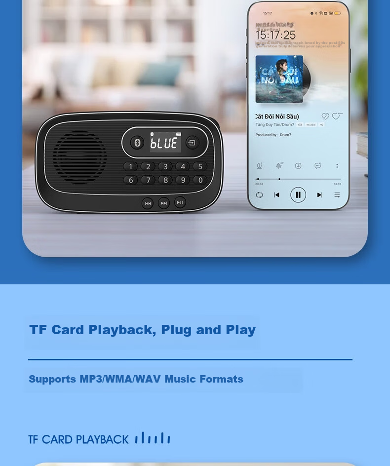 PHILIPS Portable Multifunction Radio Bluetooth Speaker FM Radio TF Card Player Elderly Dedicated New Outdoor Companion Rechargeable Digital Semiconductor TAR1100 6