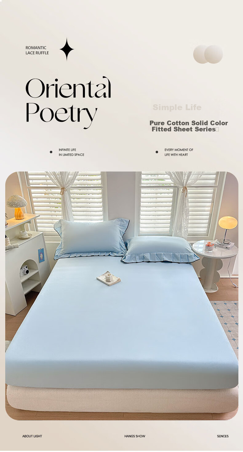 Grace A-Class 100% Cotton Washed Cotton 7A Antibacterial Breathable Fitted Sheet Mattress Cover 150*200cm Glacier Blue 1