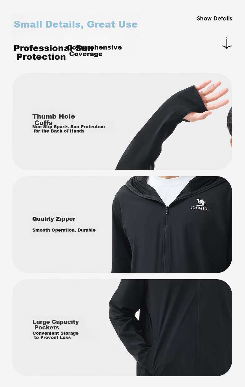CAMEL 【Muyu】 2025 Spring New Original Yarn Sun Protection Jacket for Men and Women, Euro Style Ice Silk Quick-Dry Cooling Sun Protection Shirt XS 23