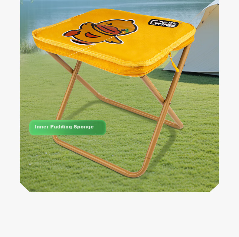 Grsaed Outdoor Folding Stool Portable Small Stool Storage Handbag Fishing Chair Pocket Folding Cartoon Dog Beige 14