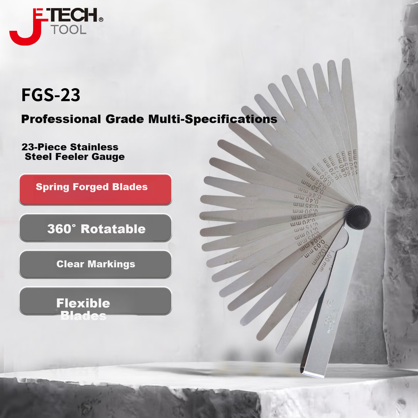 JETECH Spring Steel Feeler Gauge Thickness Measuring Tool 23-Piece Set FGS-23