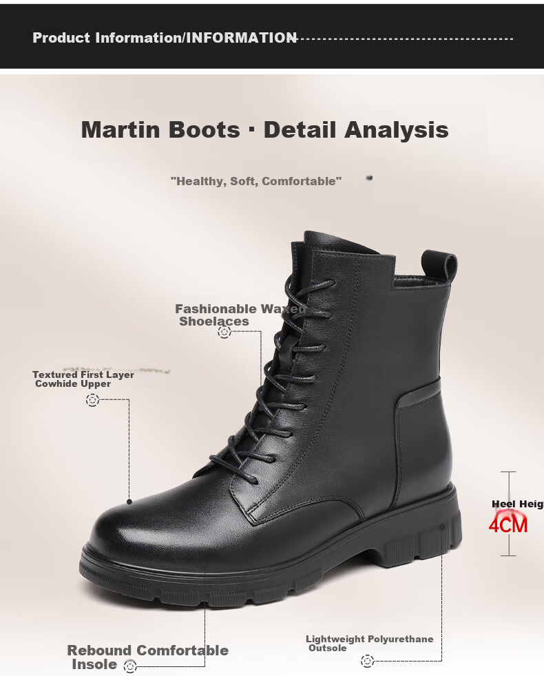Red Dragonfly Women's Mid-Calf Boots Fashion Thick Sole Height Increasing Ankle Boots Short Martin Boots British Style Leather Boots WTC331611 4