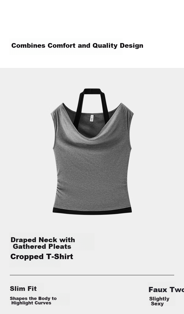 Semir Women's Summer Short Halter Neck Slim Fit Fake Two-Piece T-Shirt 2026 Stylish Sexy Top 109326100041 4