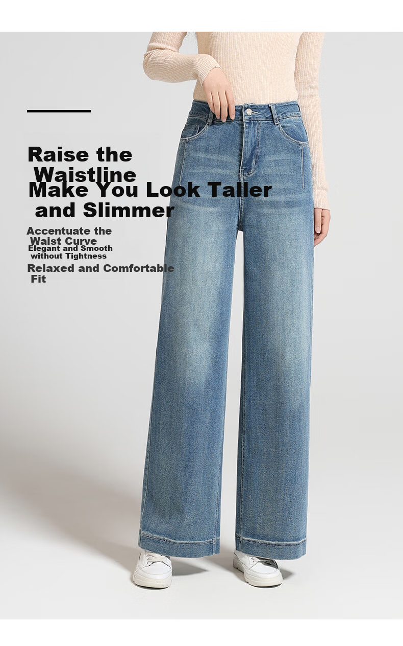 Meishi Women's Jeans 2026 Spring New High Waist Stretch Slim Straight Vintage Wide Leg Pants Blue 28 7