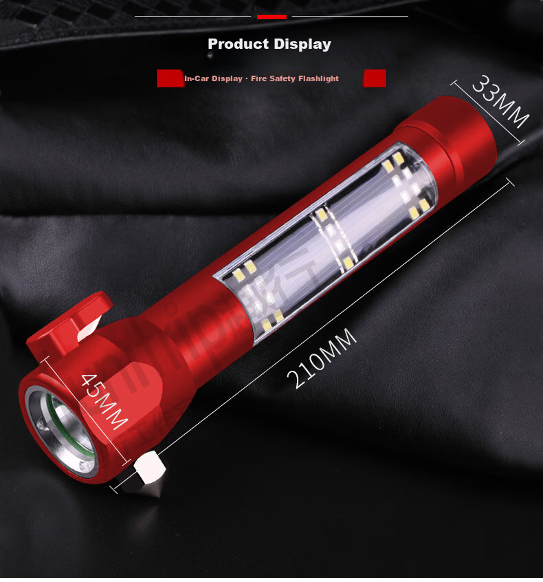 QuXing 12-in-1 Car Emergency Escape Hammer with Window Breaker, High-Power Flashlight, Red 10