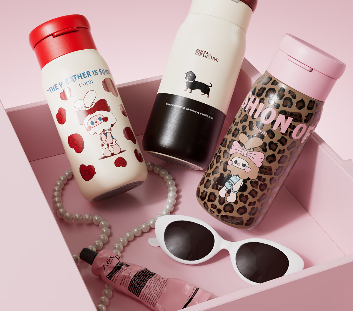 GOOM Light Path Women's Insulated Straw Coffee Cup Portable Water Bottle 510ML Leopard Print Birthday Gift Cup 14