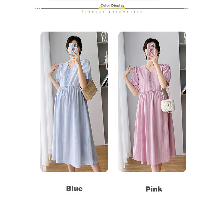 JOYNCLEON Maternity Summer Loose Dress Long Dress Petite Maternity Thin Nursing Blue XXL Jly156270 6