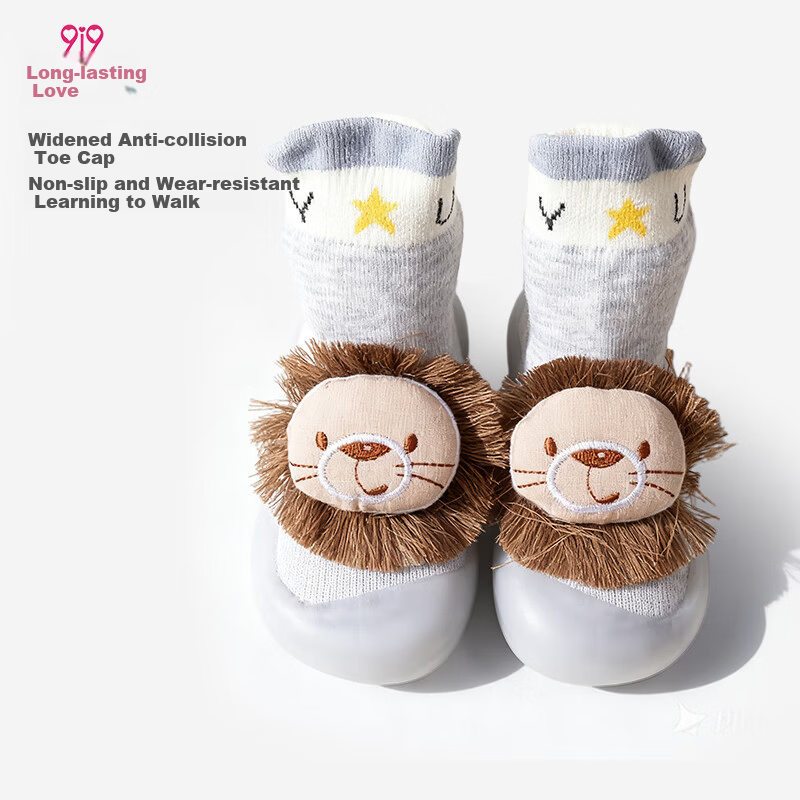 9i9 Baby Walking Shoes Summer Toddler Floor Socks Cartoon Lion Non-Slip Soft Sole Cooling Socks F85 Gray Size 24/25