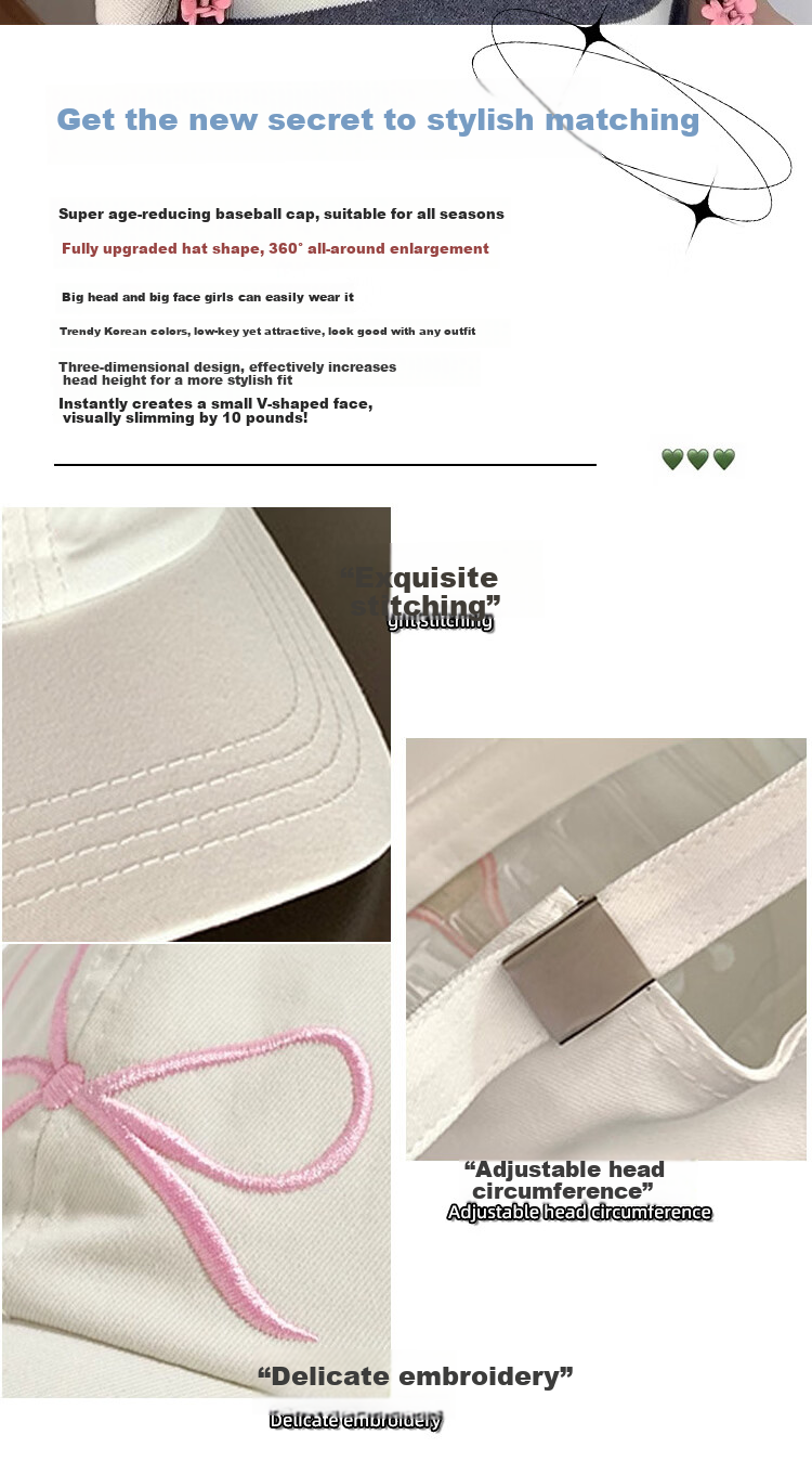 Peak Women's Baseball Cap Outdoor Sunshade Embroidered Bow Sweet Korean Style Fashion Street Dance Duckbill Hat Large Brim Slim Face 2