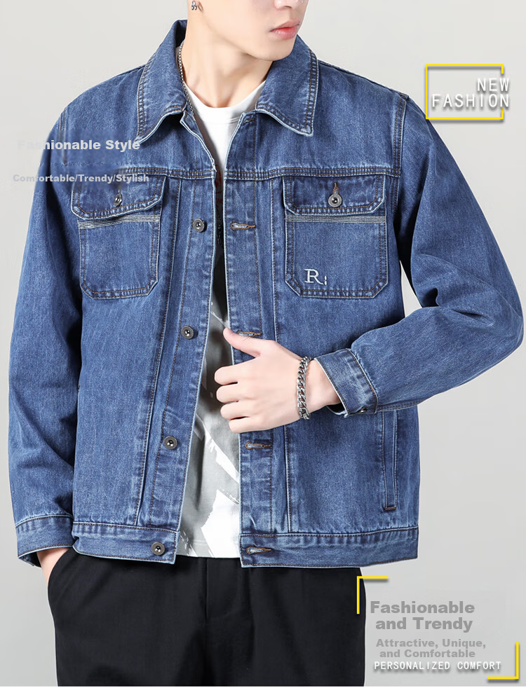 Pierre Cardin Jacket for Men, Spring And Summer Versatile Embroidered Lapel Casual Denim Coat, EPBLY6017, Light Blue, Size L 13