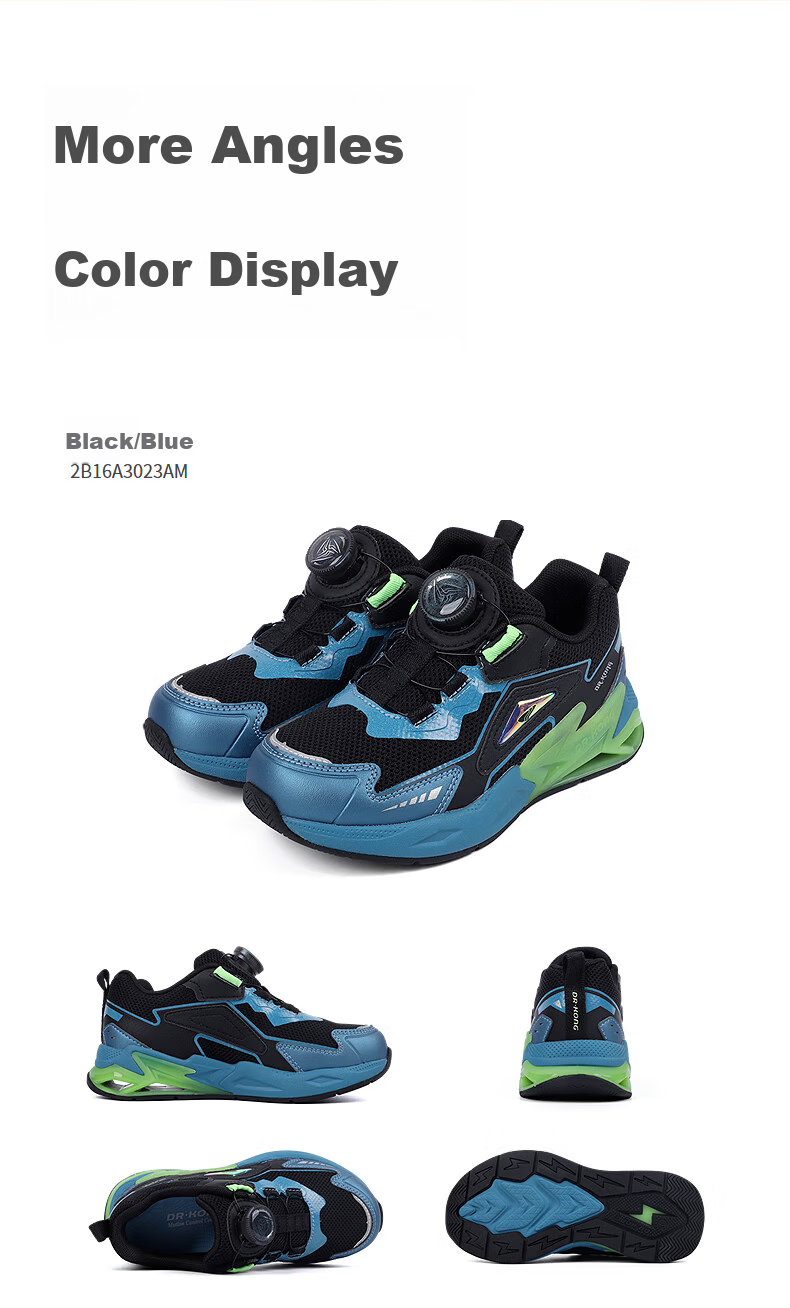 Dr. Jiang Autumn Boys Kids Sports Breathable Toddler Shoes Slip-On Dial Button Children's Sneakers Black/Blue Size 27 5