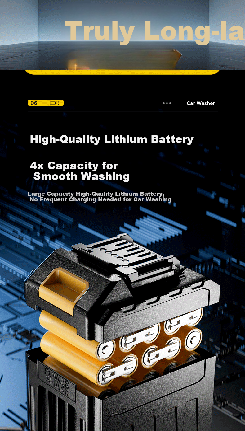 Quiet Bear Wireless Car Washer High-Pressure Water Gun Lithium Battery Rechargeable Electric Car Cleaning Machine 18