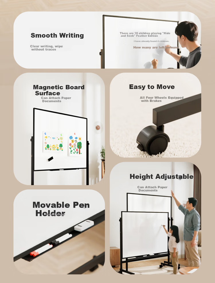 BibiNiu 150x90cm Whiteboard Writing Board with Stand, Mobile, Adjustable Height, Flip, Stable, Single-Sided Blackboard for Home, Office, Teaching, Training, Meeting, Children BBNV-A90150 2