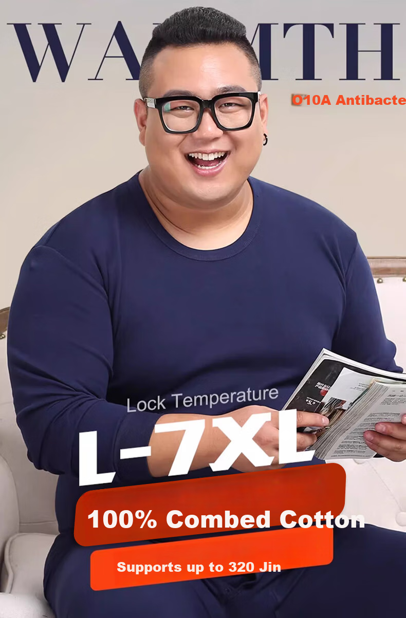 Hengyuanxiang Plus Size Autumn Men's 100% Cotton Thin Antibacterial Warm Underwear Set Spring and Autumn 2