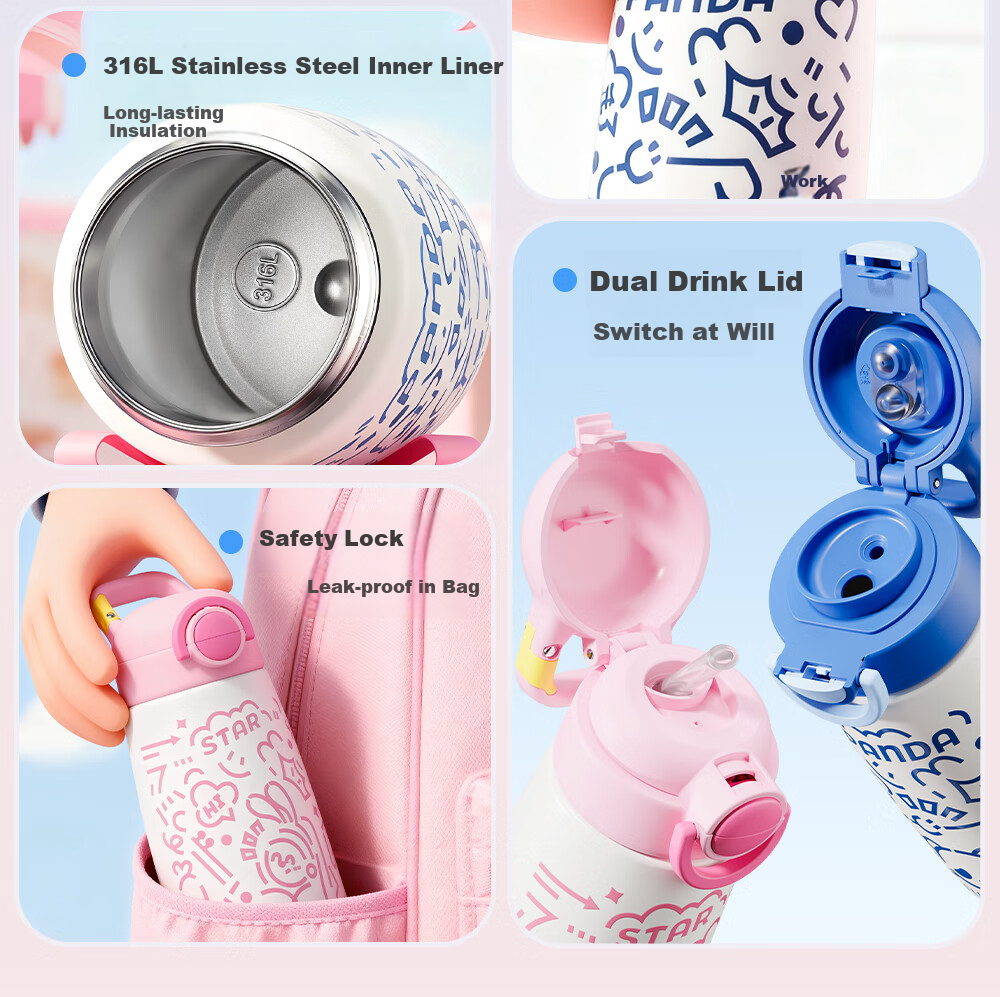 FGA Fugang Children's Insulated Bottle 316L Stainless Steel Large Capacity Straw Cup for Boys and Girls Students School Use 4