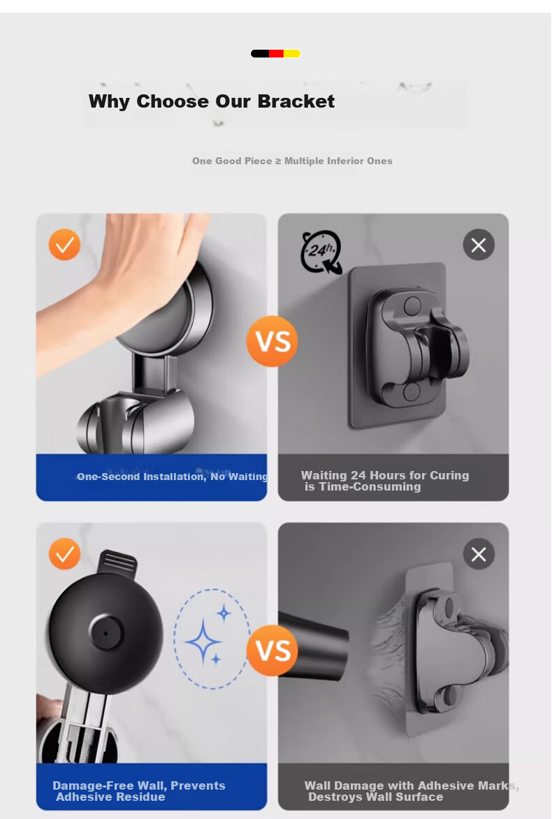 HOMK German No-Drill Suction Cup Shower Holder Adjustable Universal Bathroom Shower Base 4