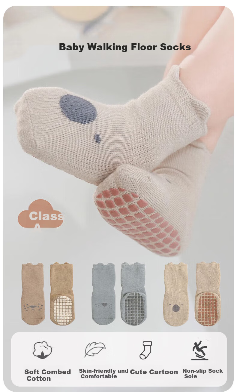 Aibaoshi Baby Socks for Spring And Autumn, Toddler Walking Floor Socks, Non-Slip Insulated Foot Covers, Children's Early Education Socks, Size L, 3 Pairs Pack, S725 1