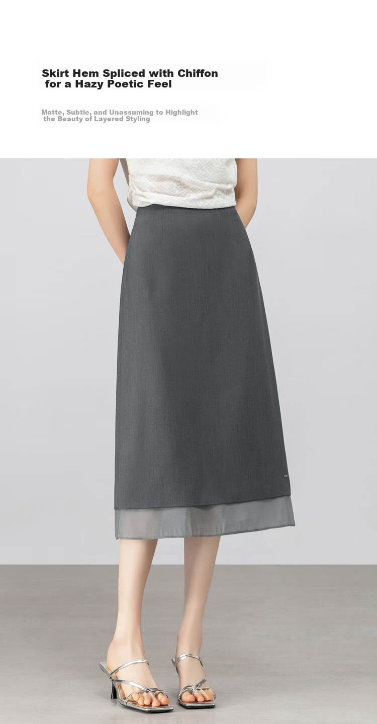 Shangdu Bila Urban Intelligent Commuter Women's Spring Elegant Slim Fit Elastic Waist A-Line Chiffon Midi Skirt 5