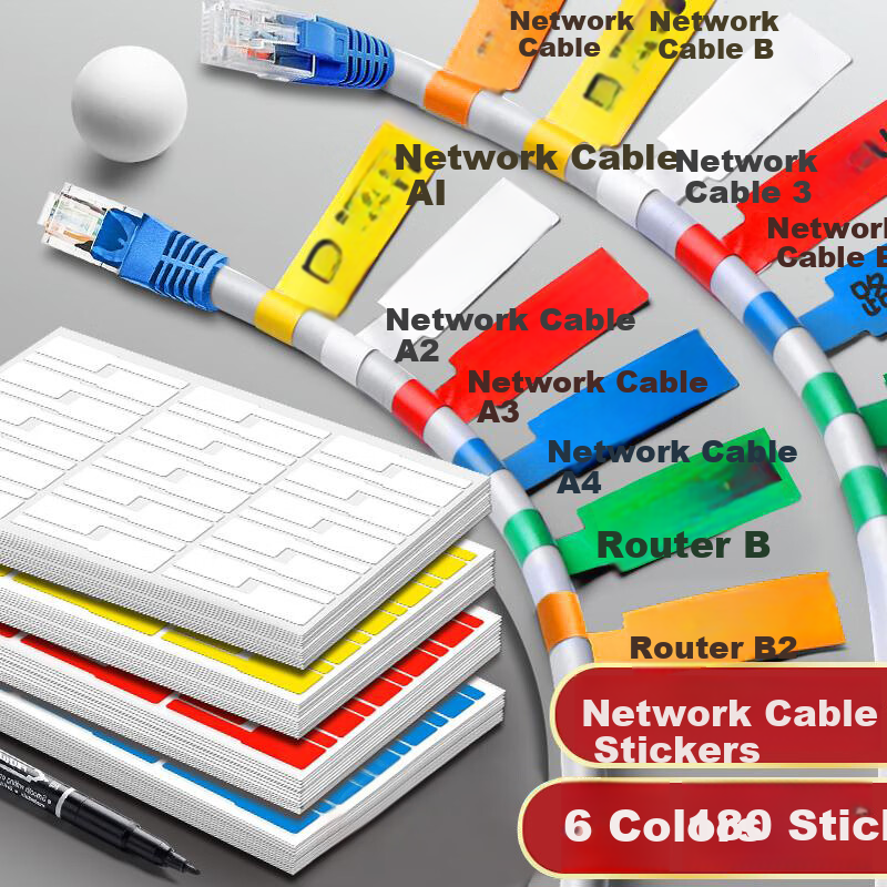Congpai Network Cable Label Stickers Cable Tags Data Wire Label Paper Wire Marking Cable Charging Line Identification 6 Colors 180 Pieces