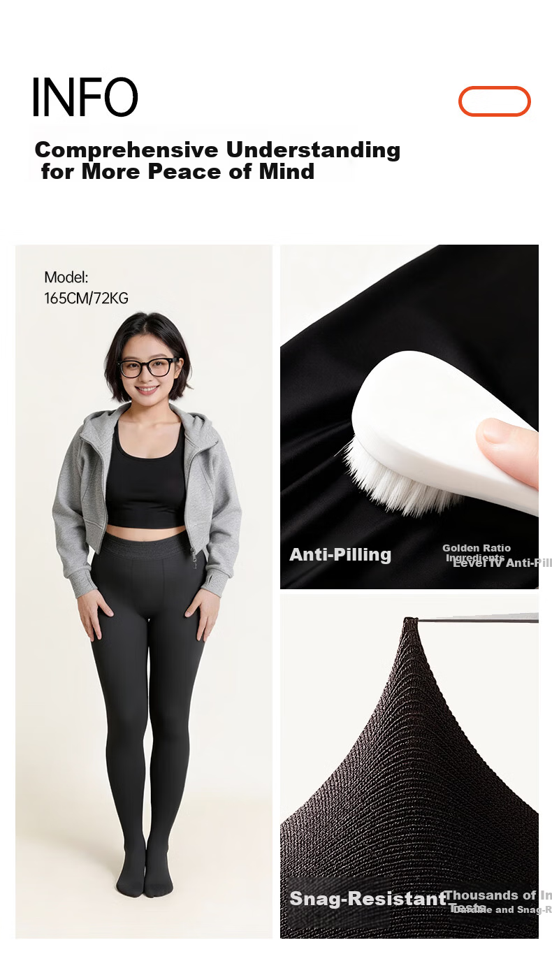 Afandi Black Plus Size Thermal Leggings for Women Autumn Winter High Waist Tummy Control Slimming Anti-Snag Wearable Tights 18
