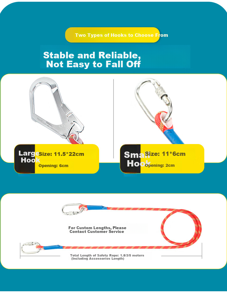 SHANDUAO Three-Point Safety Harness Quick-Connect Fall Protection AD9022 Double Small Hooks 1.8m 16