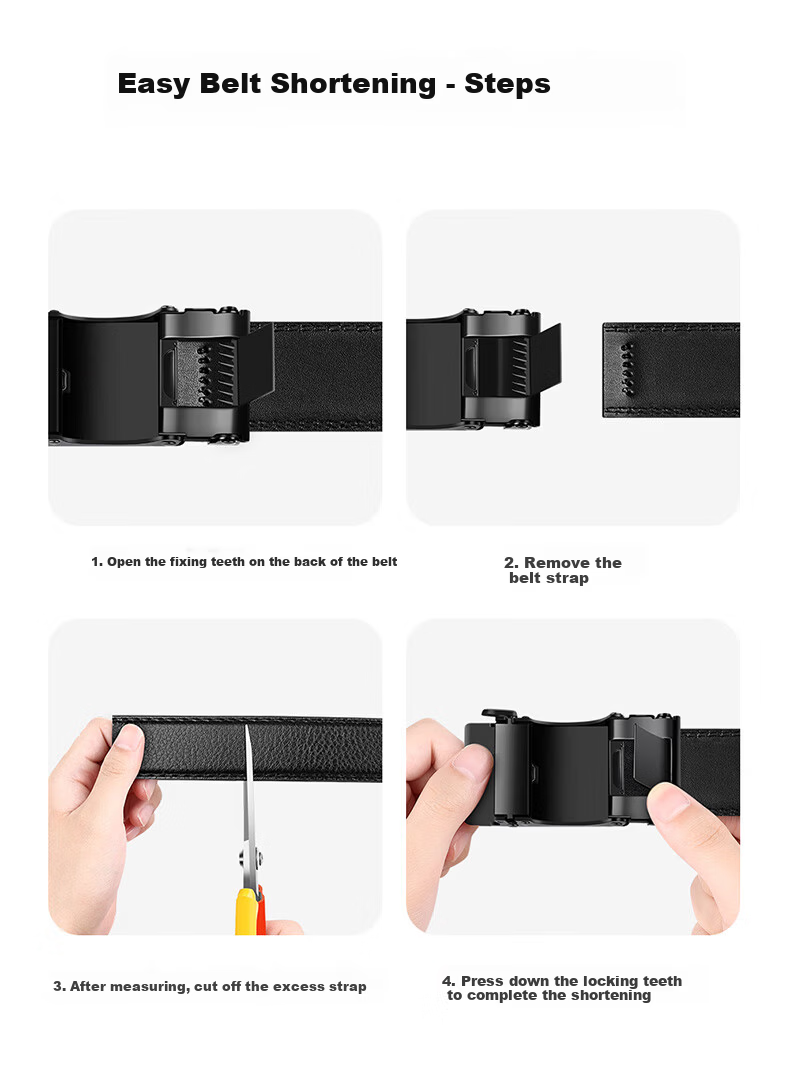 Biyoumei Men's Genuine Leather Automatic Buckle Belt Business Real Leather Belt Practical Gift for Men Black 120cm 5