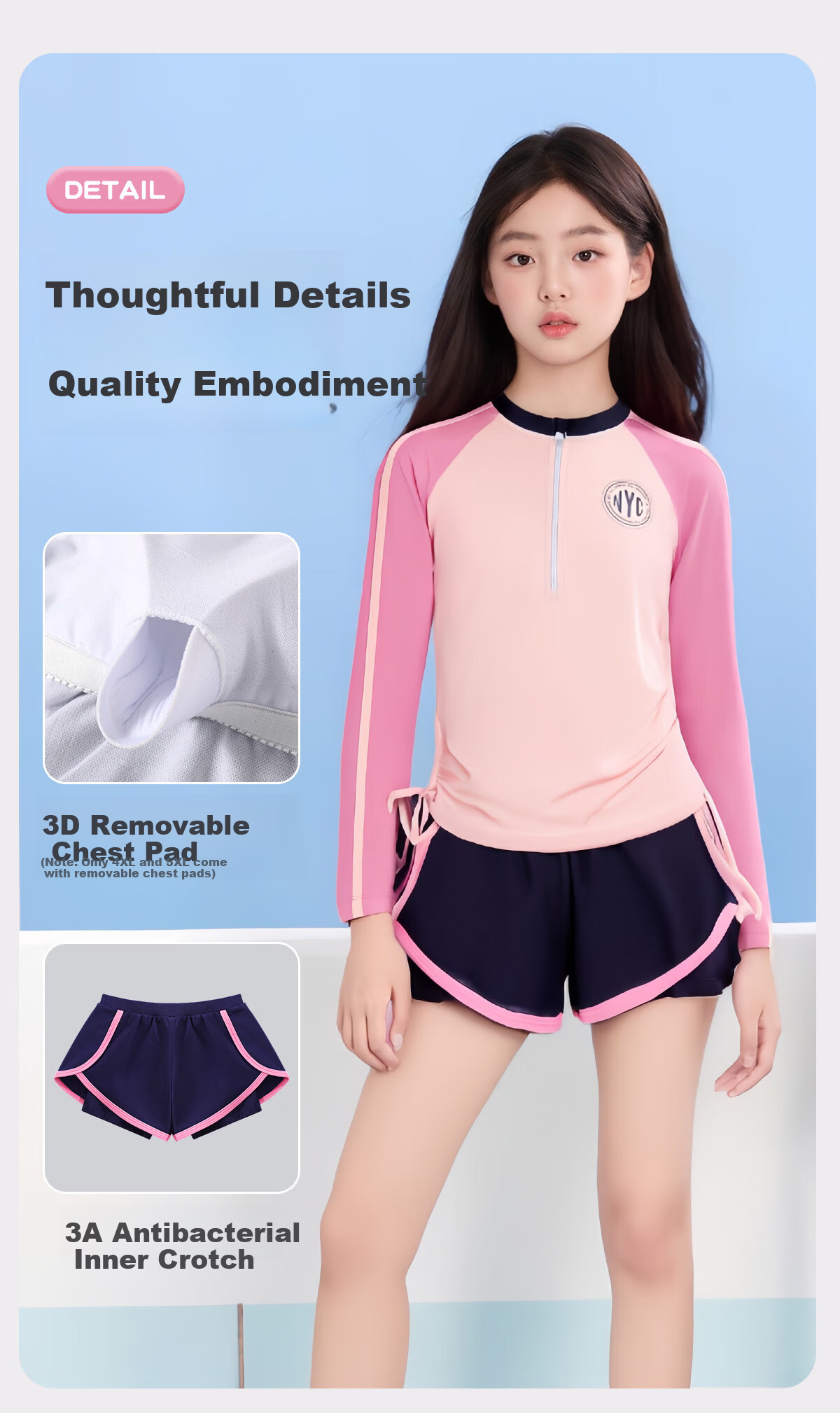 Youyou Children's Swimsuit Girls Two-Piece Teen Youth Hot Spring Swimming Set 4-Piece 35135 Light Pink Size 110 5