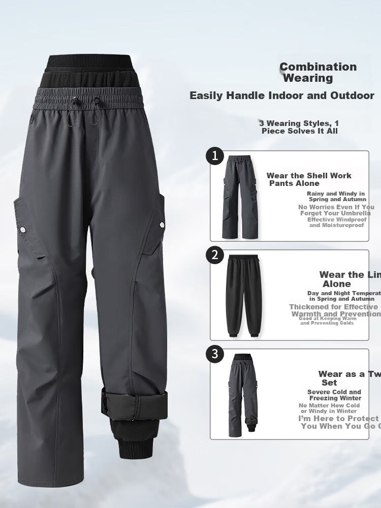 LangSha Climbing Diary Snow Country Ski Pants 3-in-1 Detachable Softshell Waterproof Women's Mountaineering Warm Cold-Resistant Pants 4