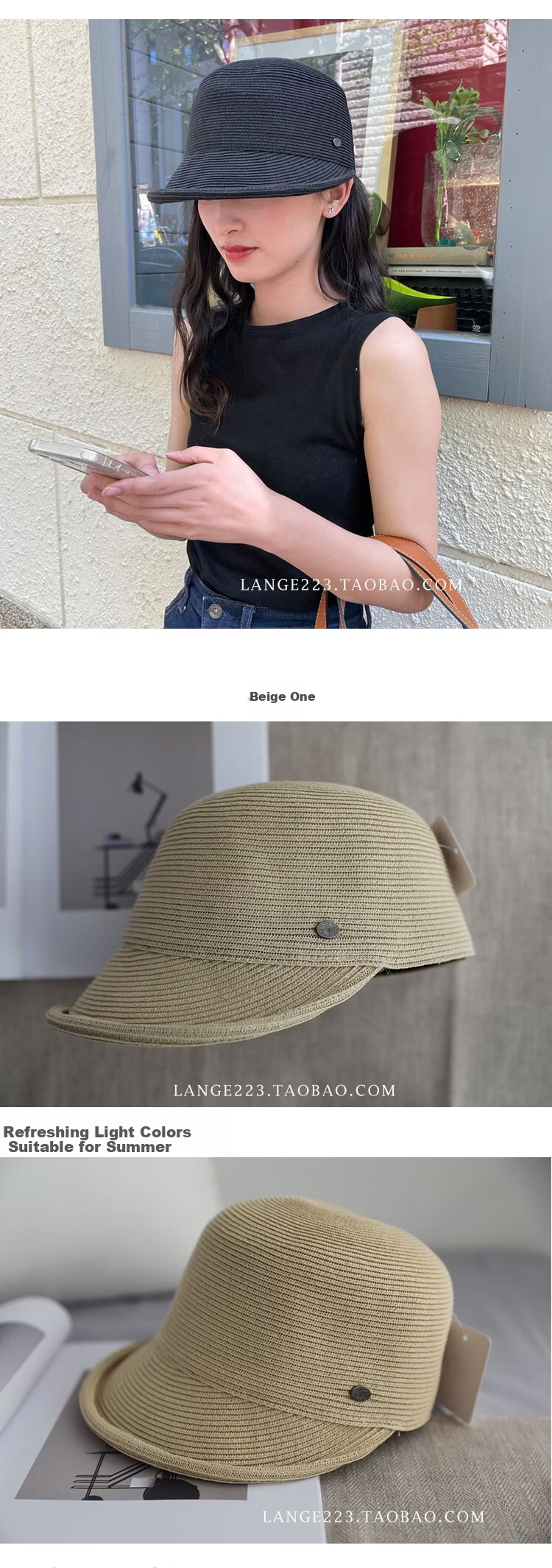 Lagur Casual Straw Baseball Cap Sunshade Wide Brim Roll-up Visor Korean Style Women's Summer Thin Black 9