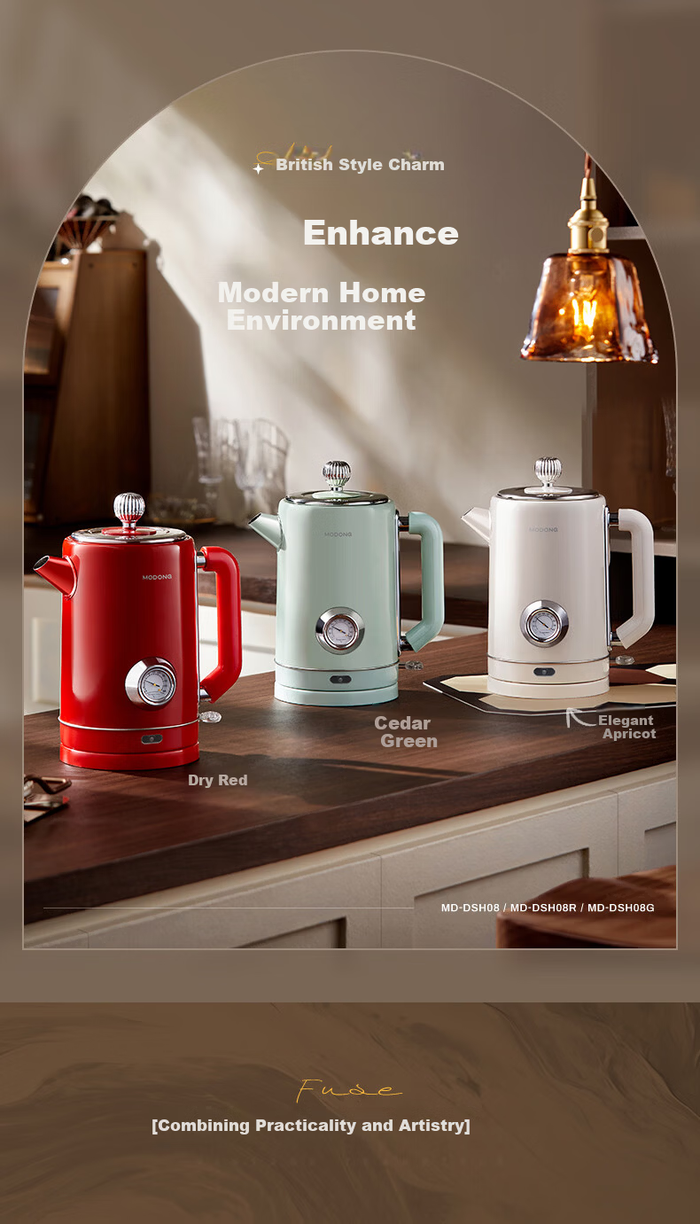 Modong Electric Kettle Double-Layer Anti-Scald 1.8L Large Capacity Household Electric Kettle 304 Stainless Steel Inner Liner High Power 1500W Fast Boiling MD-DSH08R 3