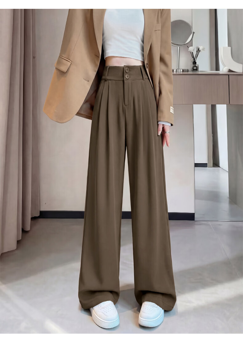 Jeanswest High-Waist Women's Suit Pants 2026 Spring Summer Loose Slim Fit Premium Draped Straight-Leg Wide-Leg Pants Dark Coffee XL 21