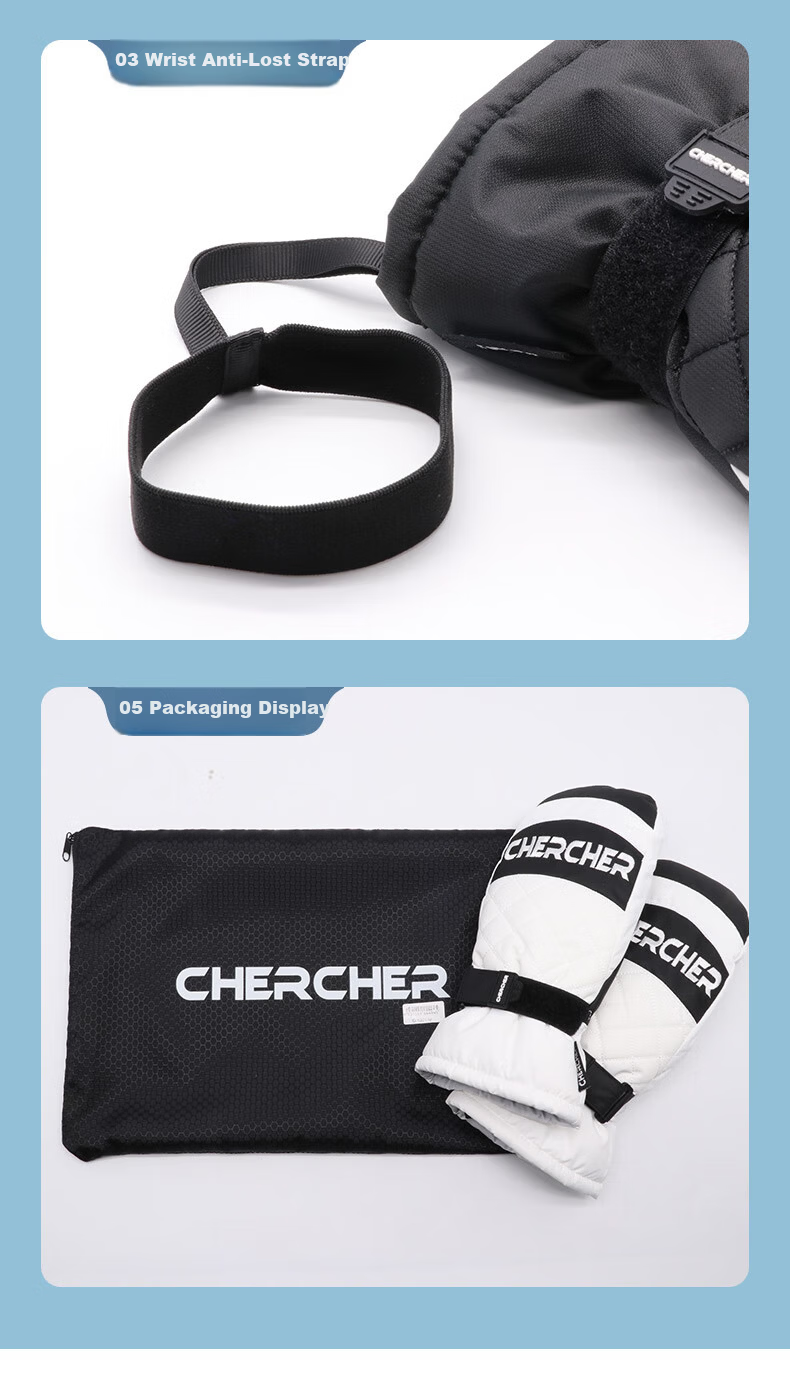 CHERCHER Ski Gloves Unisex Touchscreen Thickened Fleece Warm Winter Mountaineering Sports Cycling G-1002-M 15