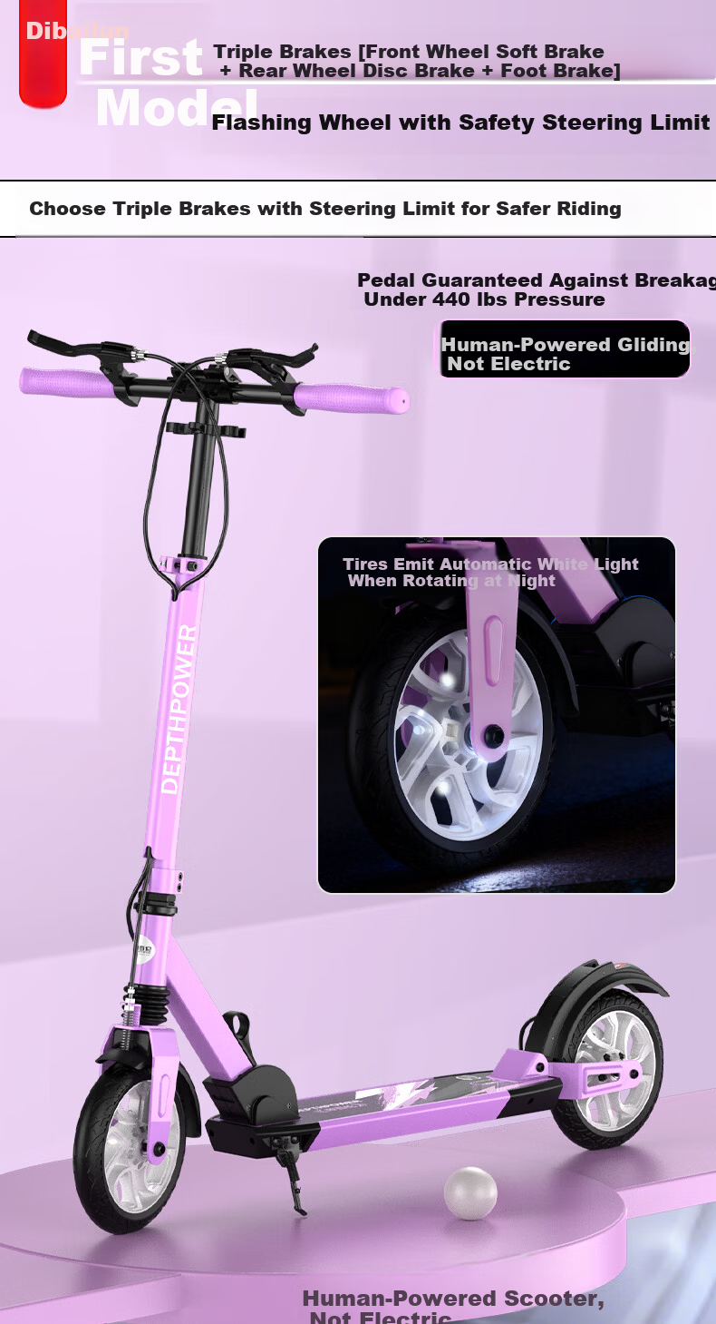 Dibailun Adult Scooter for Commuting, Ages 6-40, Two-Wheel Gunmetal Gray [Triple Brake, Dual Shock Absorption, Non-Slip White Flash Wheels] 2