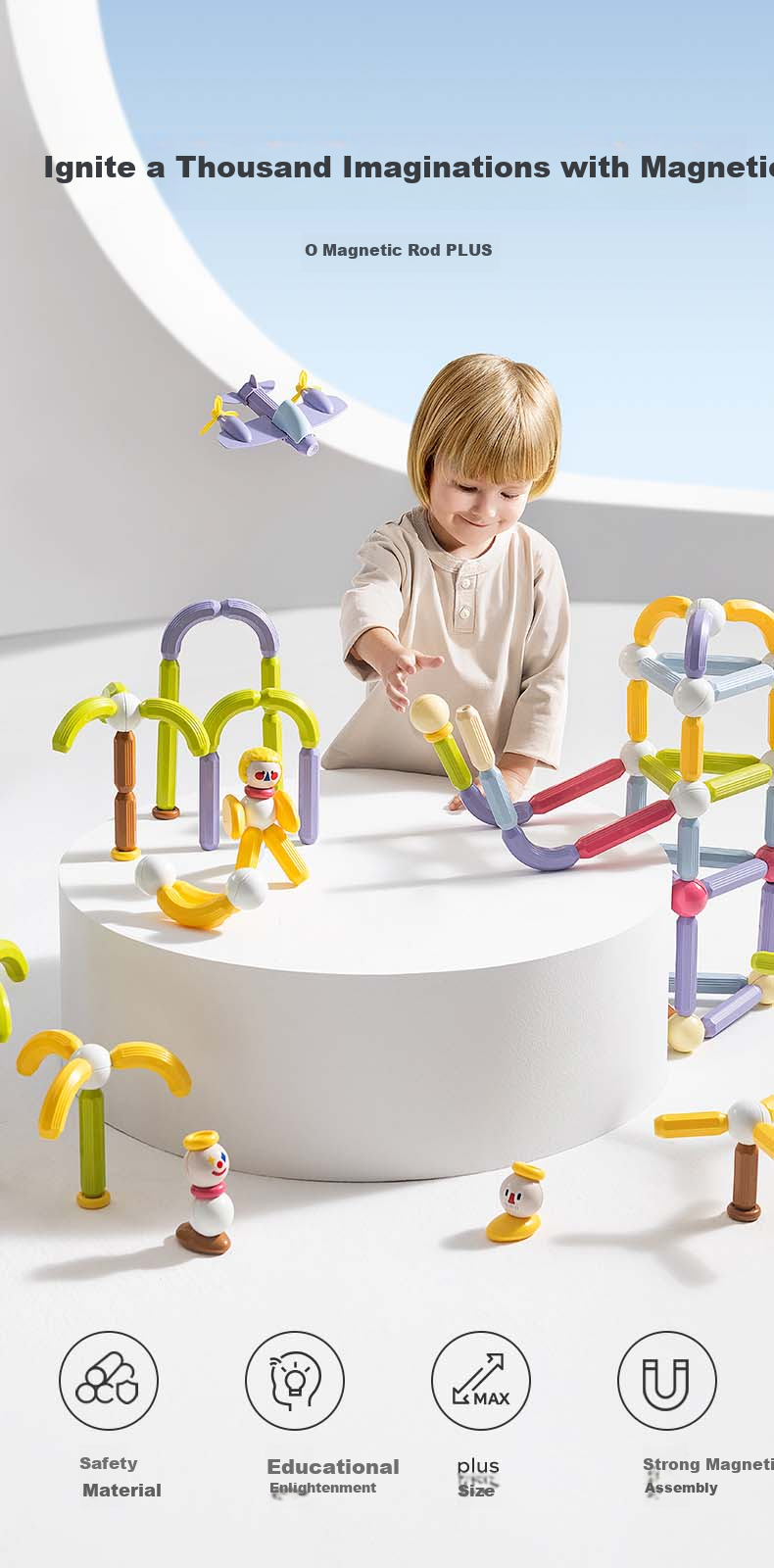Babycare Magnetic Rods Children's Educational Toy Magnetic Building Blocks Puzzle Magnetic Tiles Basic Set 30 Pieces Birthday New Year Gift 1