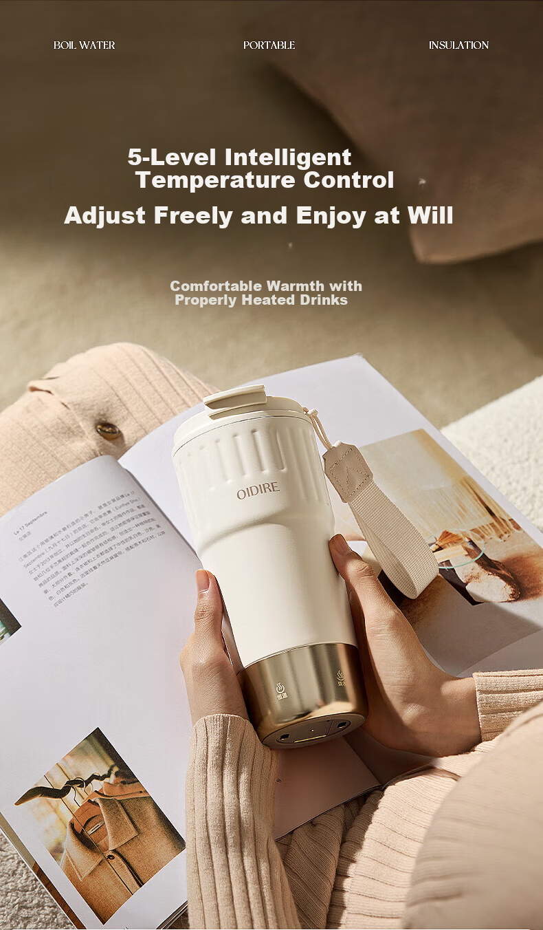 OIDIRE Electric Heating Cup Portable Electric Kettle Thermostatic Insulated Water Cup Small Travel Fast Heating Boiling Cup 400ML ODI-DRB6 6