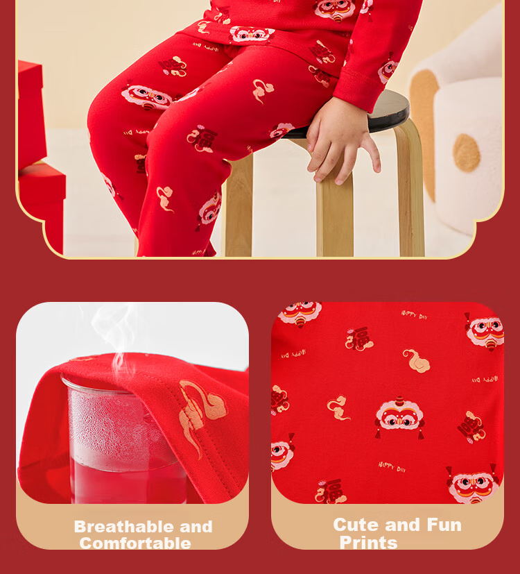 Badibadi Baby and Toddler Sleepwear Set Boys and Girls Autumn Clothes Homewear Wish Come True Red Size 120 8