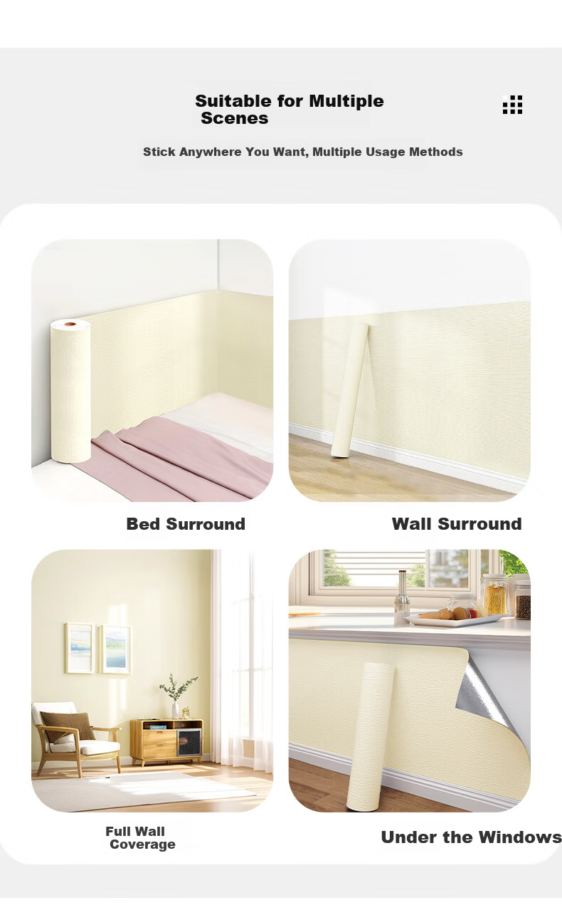Cuttlefish Self-Adhesive Wallpaper Thickened 5mm Linen Texture 0.5*2.8m Moisture-Proof Soundproof Aluminum Foil Wall Covering Soft Pack 1